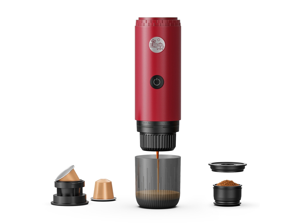 Máquina Café Expresso Portátil Eifson 19bar 7800mah Auto-aquecimento 2-em-1 Para Pó E Cápsulas Vermelho