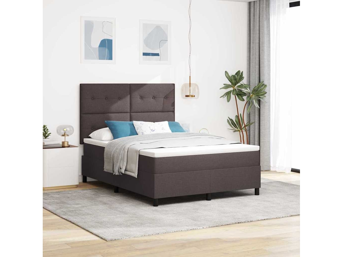 Vidaxl Cama Box Com Fitas Led Castanho Escuro 140 X 200 Cm Tecido