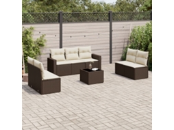 Vidaxl 8 Pcs Conjunto Sofás De Jardim C/ Almofadões Vime Pe Castanho