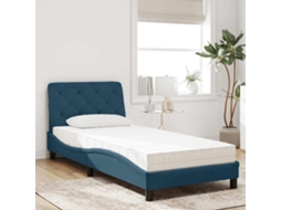 Vidaxl Cama Com Colchão 90x200 Cm Veludo Azul