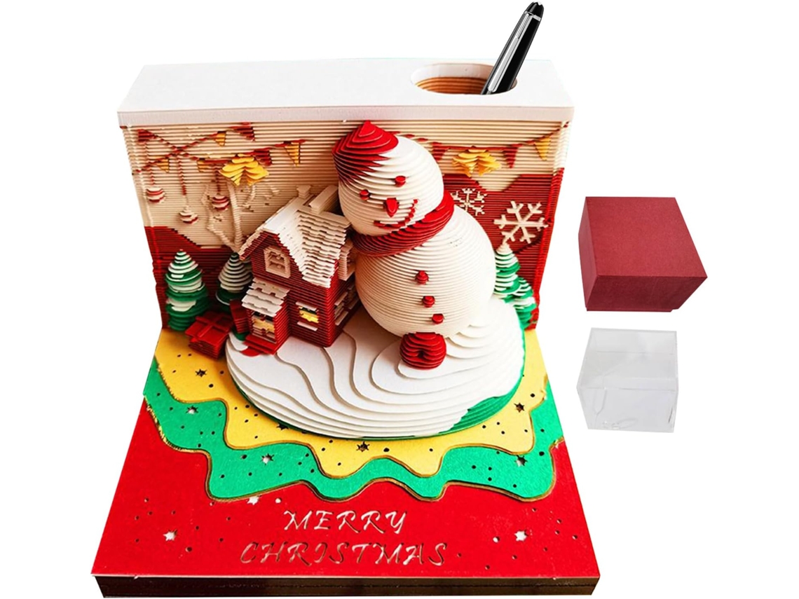 Calendário De Mesa 3d Bloco De Notas Artístico Com Boneco De Neve Natalino Bloco De Folhas Desta Gokoco