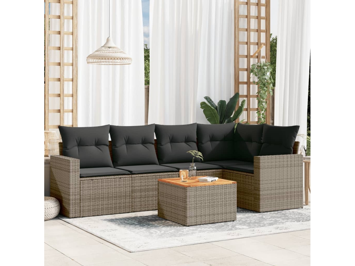 Vidaxl 6 Pcs Conjunto Sofás De Jardim Com Almofadões Vime Cinzento