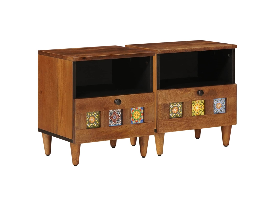 Conjunto 2 Mesa-de-cabeceira Vidaxl Castanho Madeira De Mangueira Maciça (40 X 33 X 46 Cm)