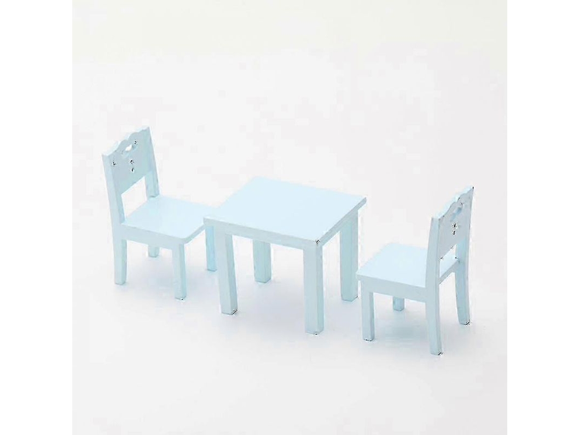 Conjunto de Mesa e Cadeiras Miniatura para Crianças, Brinquedo de Role Play, Móveis Simulados em Madeira, 3 Peças, Azul Azul