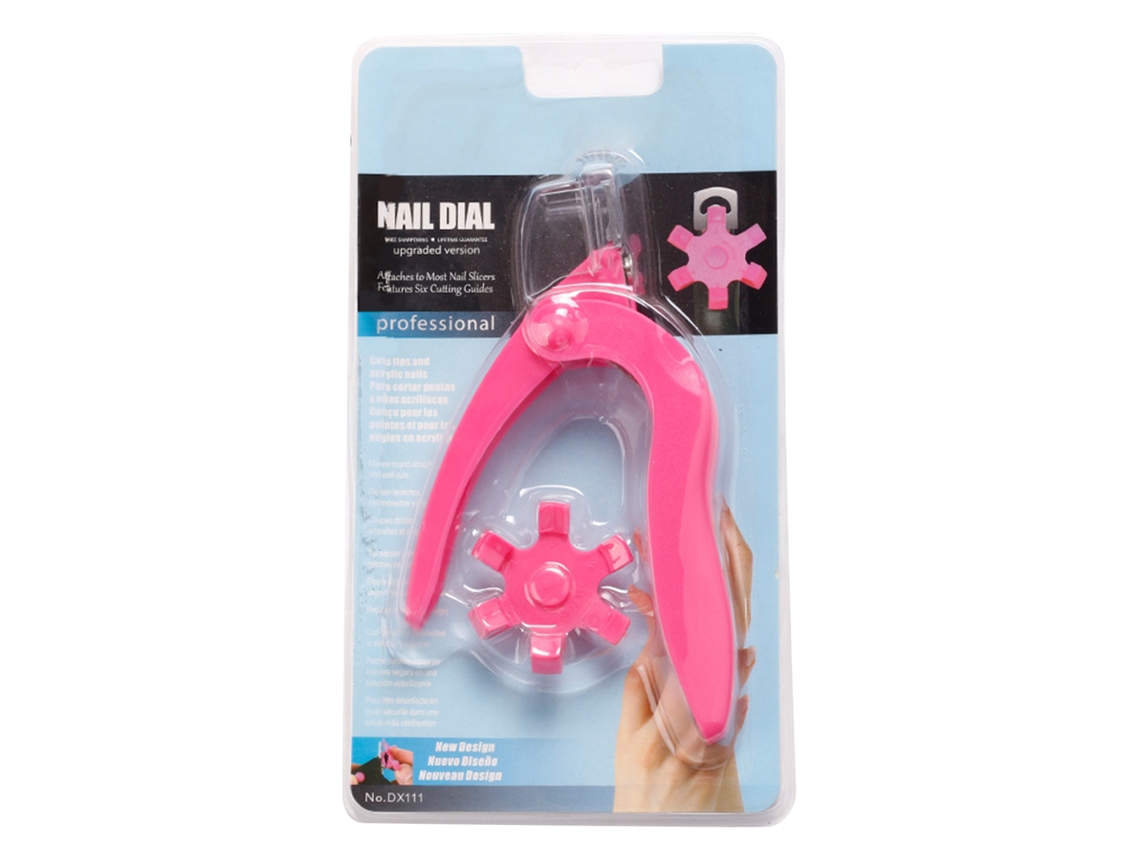 Cortador de unhas postiças Rebe em aço inoxidável com lâmina giratória afiada, rosa claro