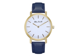 Reloj De Pulsera De Aleación Con Correa De Cuero Dial Redondo Analógico Cuarzo Azul Para Mujer Y Hombre