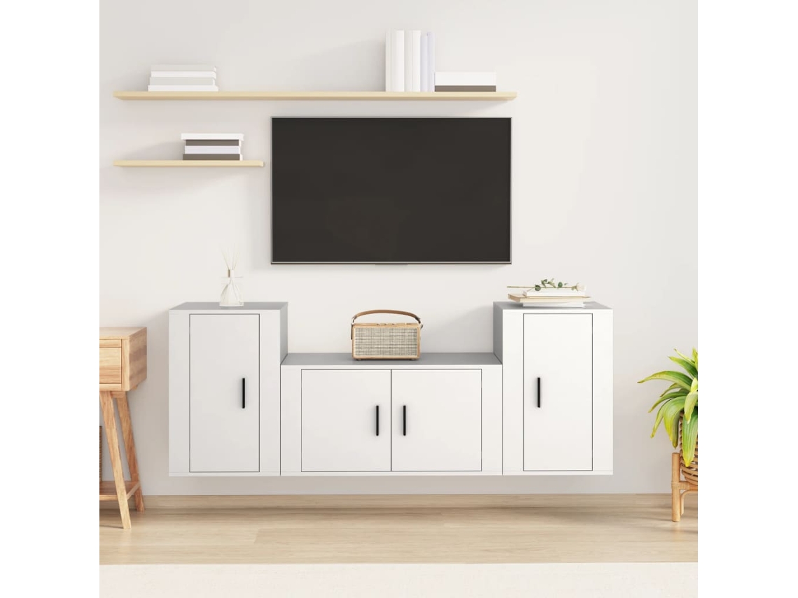 Vidaxl Conjunto Móveis De Tv 3 Pcs Madeira Processada Branco