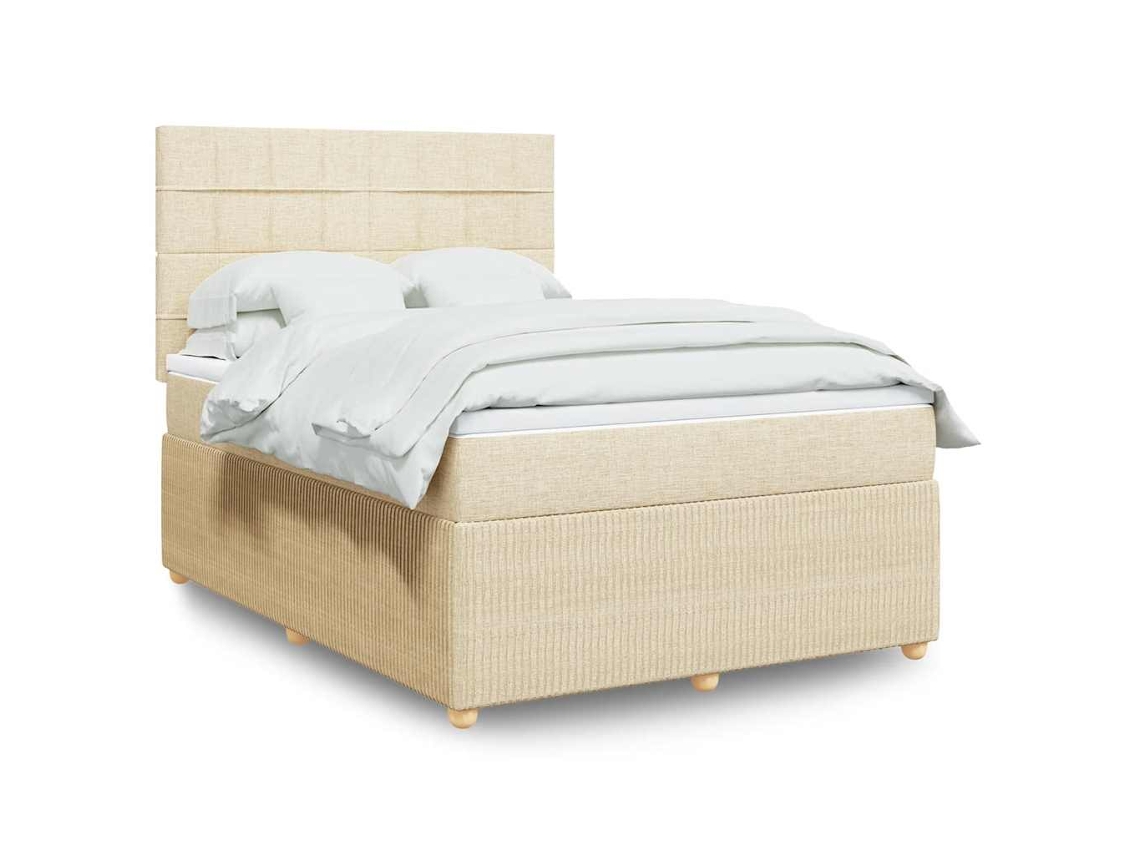 Cama Com Molas/colchão 140x190 Cm Tecido Cor Creme