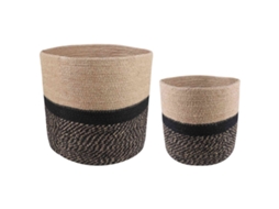 Vidaxl Conjunto De Vasos De Planta 2 Pcs Natural E Preto Ø 28 X 28 Cm