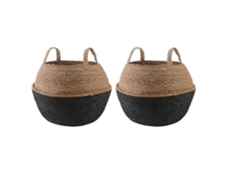 Conjunto 2 Vaso De Plantas Trançado Vidaxl Preto Erva Marinha (ø 45 X 36 Cm)