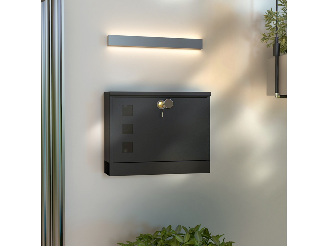 Caixa de Correio Mural Moderna em Metal, com Fechadura, 2 Chaves Fornecidas, 36,5 X 11,5 X 29 Cm, Cinza Antracite