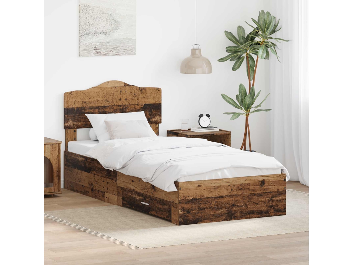 Vidaxl Estrutura da Cama Madeira Antiga 90 X 190 Cm Madeira Processada