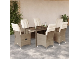 Vidaxl 7 Pcs Conjunto De Jantar P/ Jardim Com Almofadões Vime Pe Bege