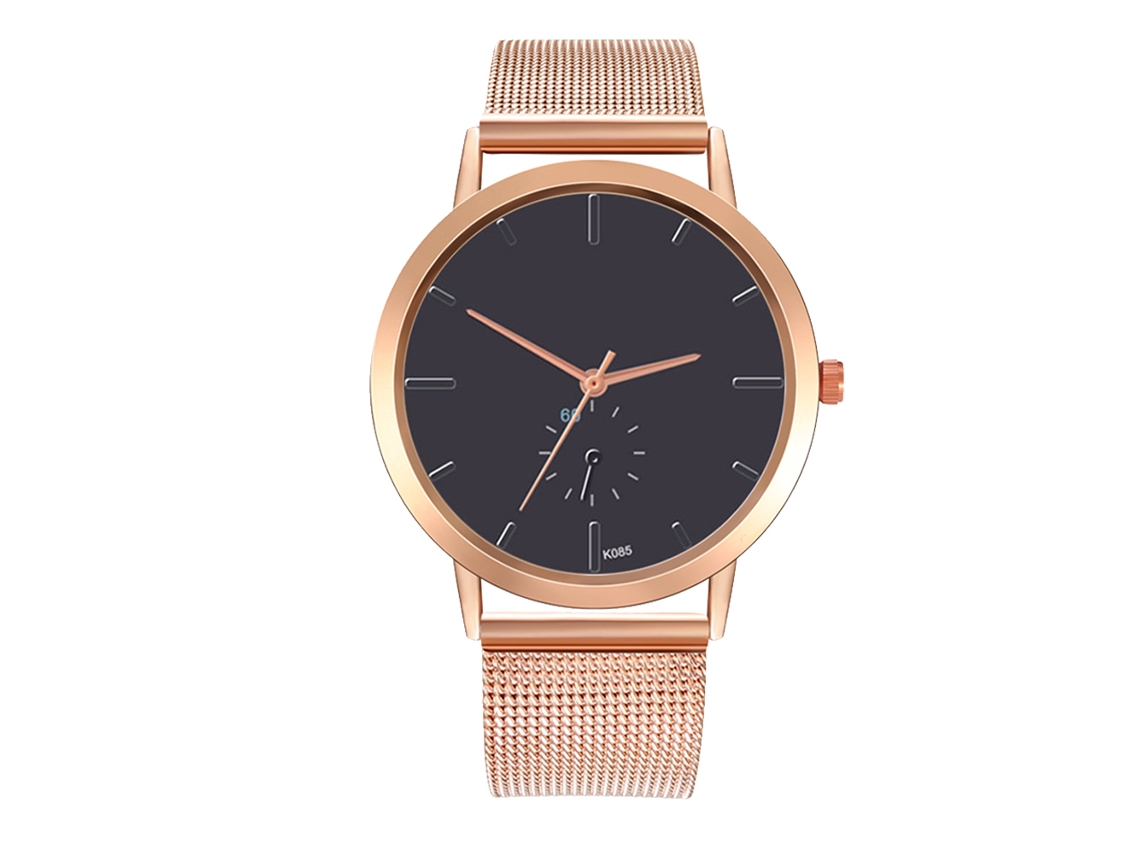 Relógio de pulso analógico de quartzo Zhoulianfa com pulseira de malha (ouro rosa)