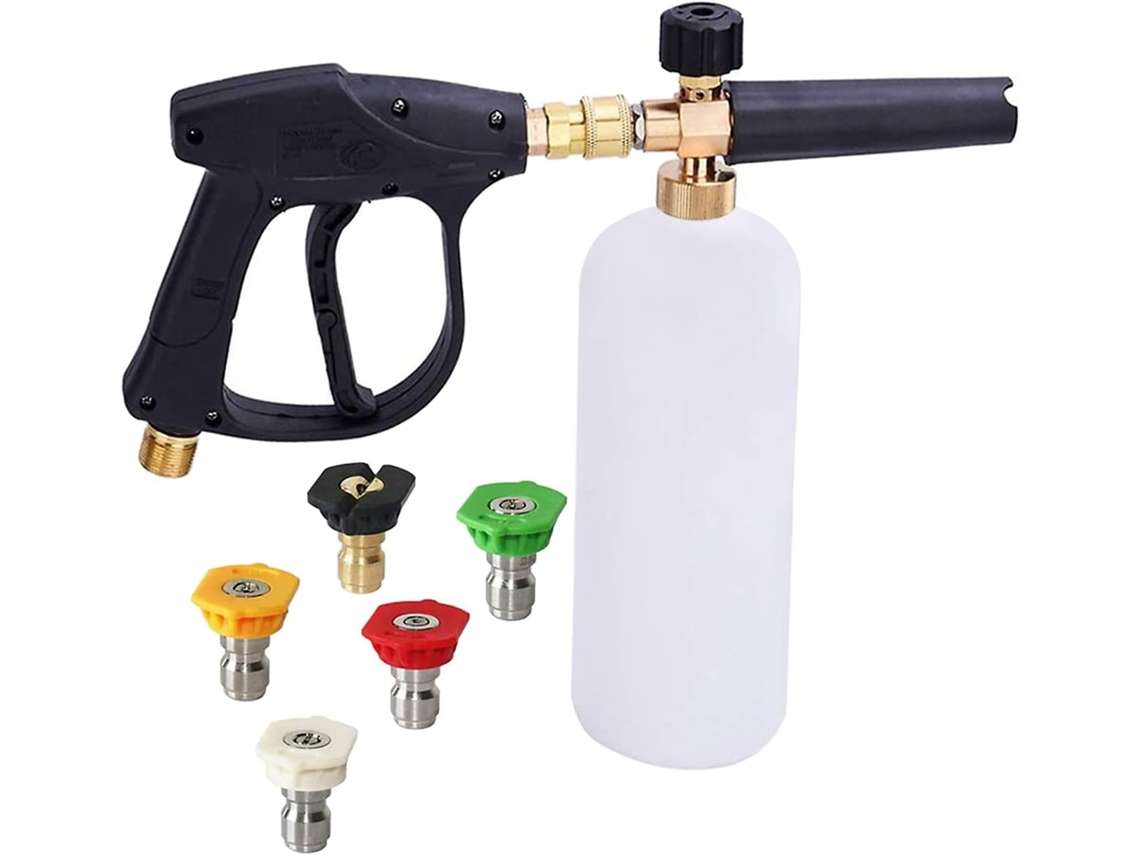Pistola De Espuma Para Lavadora De Alta Pressão Com 5 Bicos, 1 Litro, Liberação Rápida Ajustável De 1/4 Zeuxo