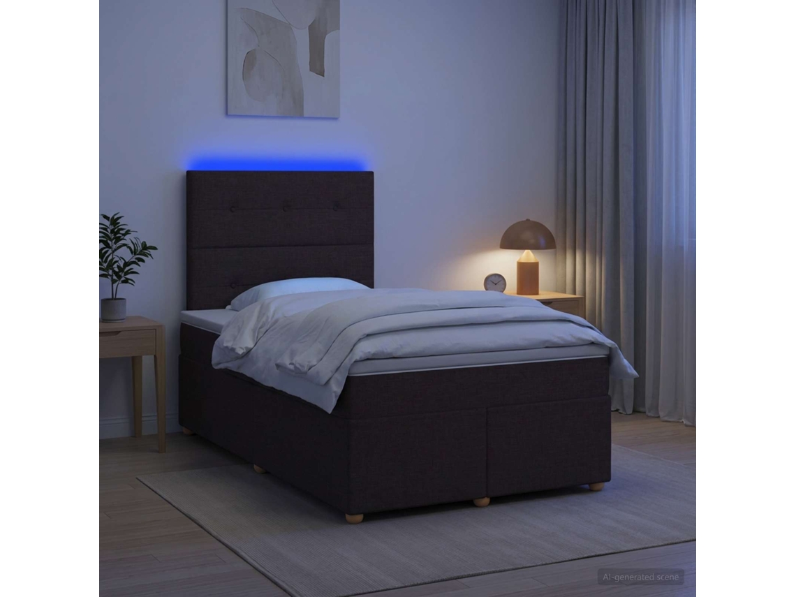 Vidaxl Cama Box Spring Com Colchão Marrom Escuro 120 X 190 Cm Tecido
