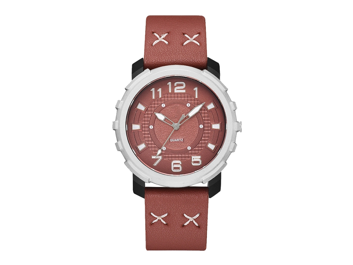 Relógio de pulso masculino de quartzo, estilo casual e profissional, mostrador redondo marrom claro.