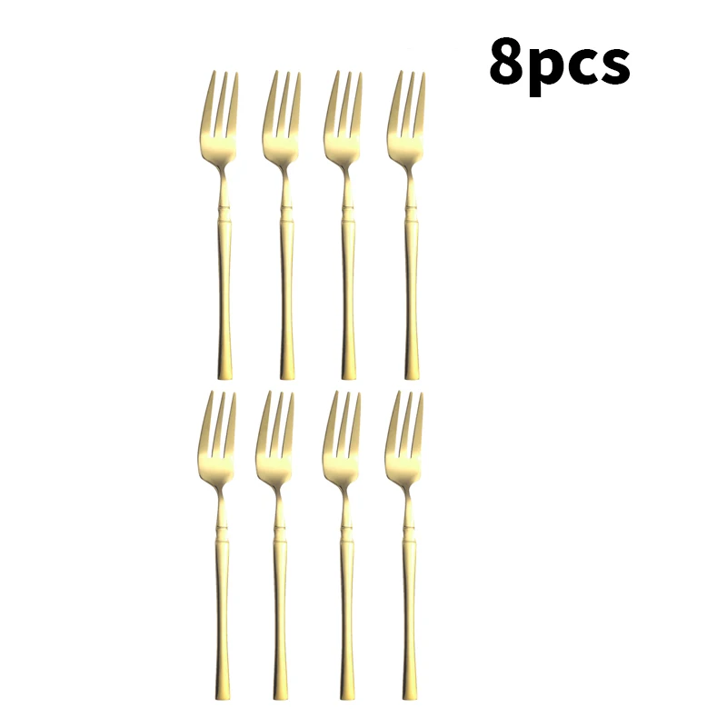 (conjunto De 8 Garfos De Sobremesa/chá Em Aço Inoxidável Banhado A Ouro)