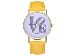 Relógio de casal moderno para homens e mulheres, movimento de quartzo, pulseira de couro (amarelo)