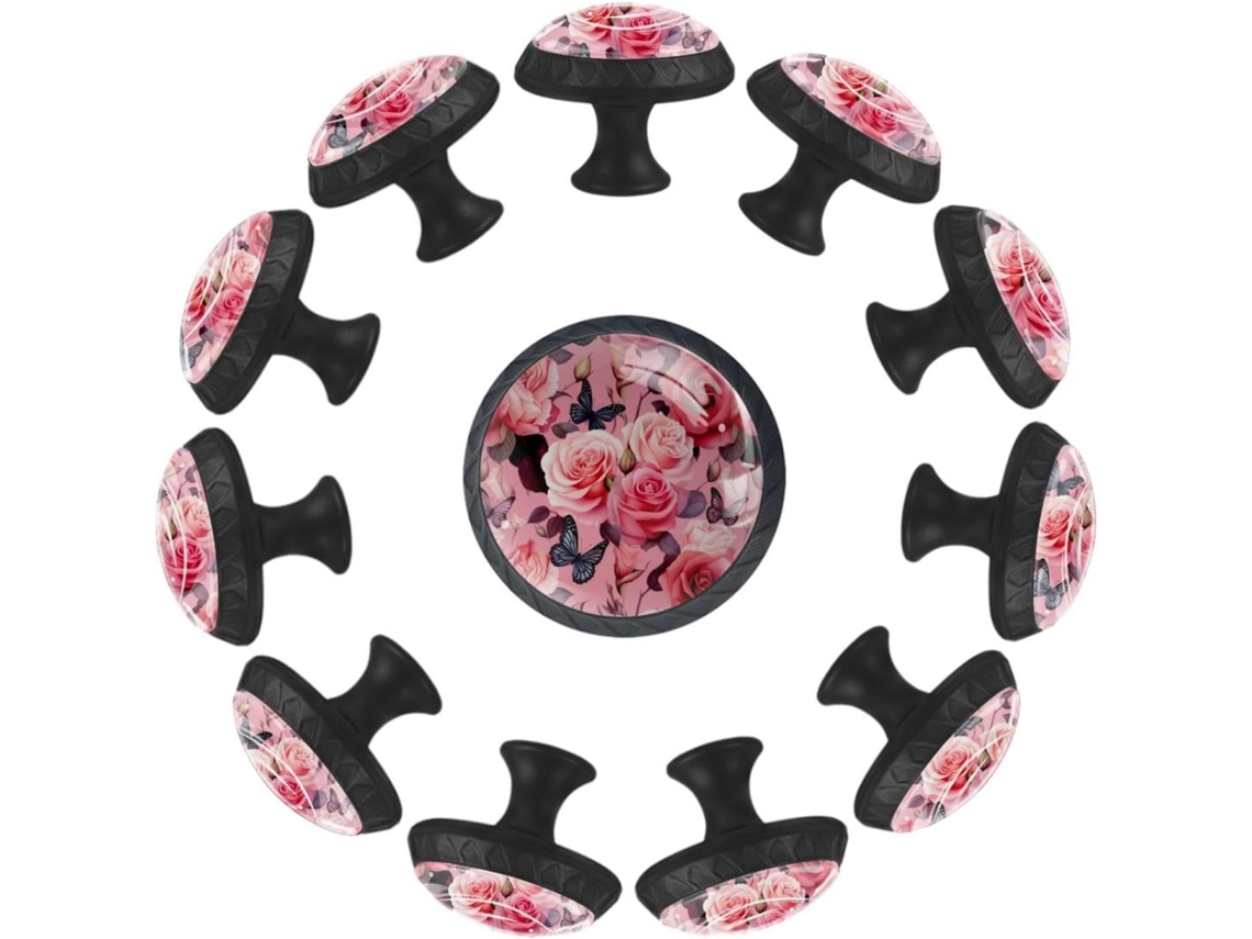 Puxadores Redondos Para Gavetas De Cômoda, Puxadores Para Armários De Cozinha, 12 Peças, Borboleta, Flor E Rosa