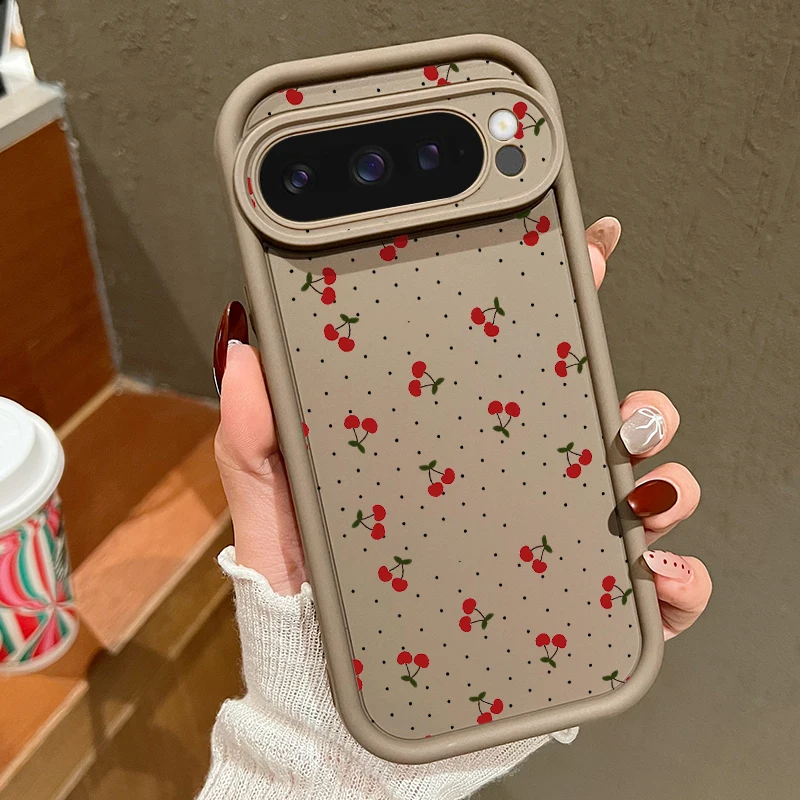 Capa De Tpu Para Google Pixel 9 Pro Xl Com Estampa De Cereja Do Google, À Prova De Choque E Macia.