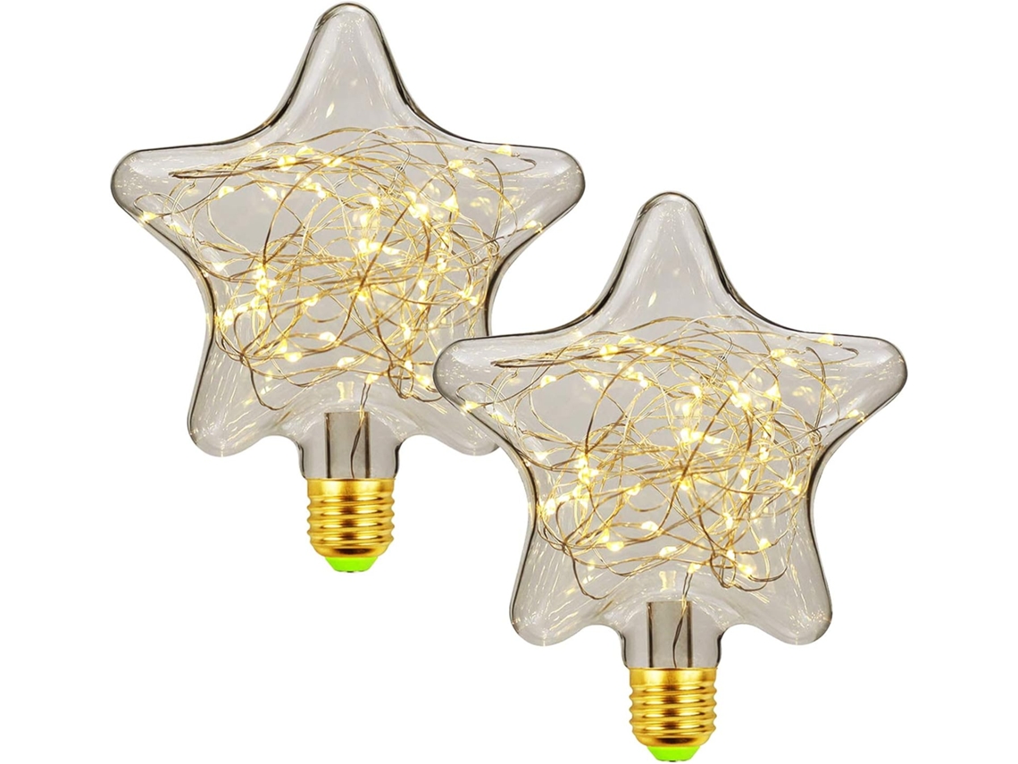 Cordão De Luzes Led, Formato De Estrela E Coração, 1,5 W, E27, Cor Branca Quente, Tema De Natal