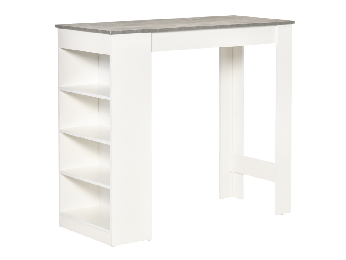 Mesa Bar Alta Bistrô Com Prateleiras Em Melamina, 115x50x102,7cm, Branco E Cinza, Ideal Para Cozinha E Sala De Jantar