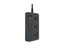 Fasst Regleta de tomadas com 3 saídas, 6 portas USB QC2.0, 3000W, cabo 2m, proteção contra sobrecarga, plugue EU, preto