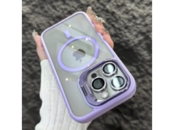 Capa Para Iphone 17 Roxa Clara Com Protetor De Lente Magnético, Acrílico Transparente, Rígido E Resistente A Impactos.