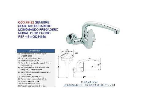 Genebre serie k8 monomand fregadero mural 11 cm cr 61195284566