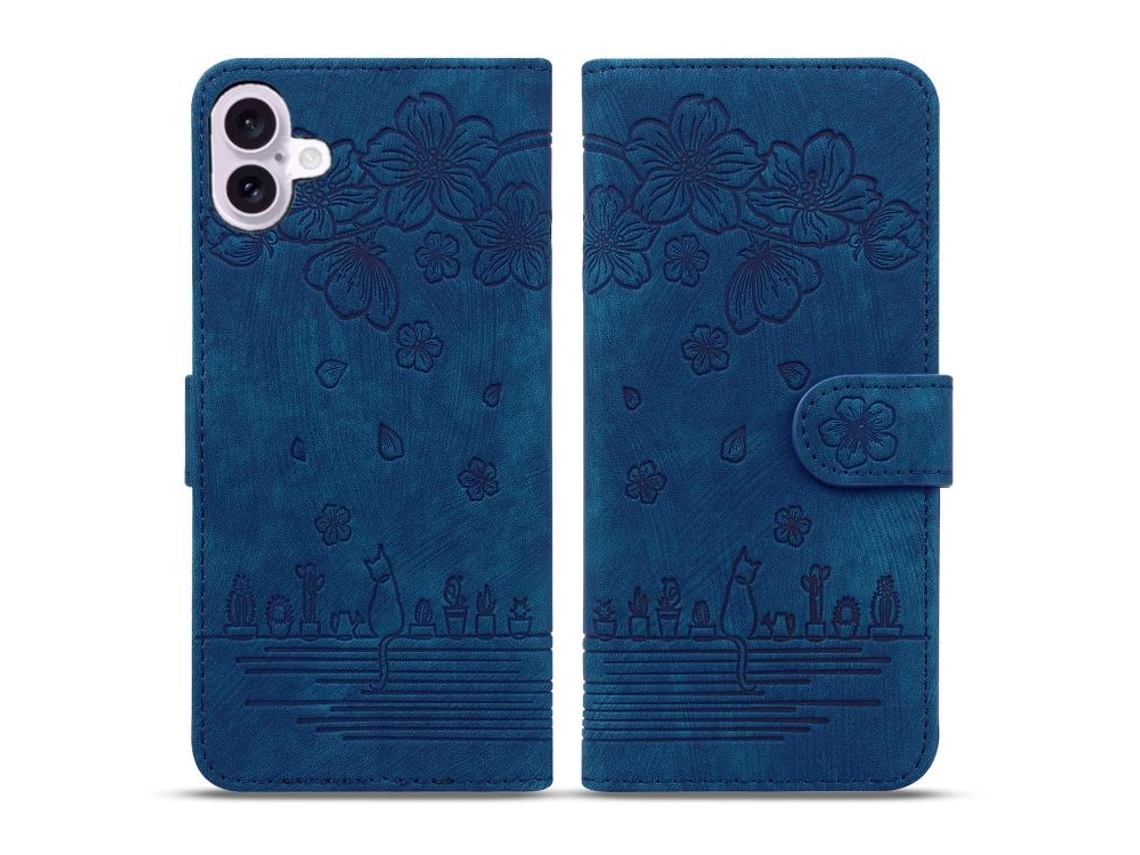 Capa De Couro Para Iphone 17 Com Desenho De Gato Sakura Em Relevo.
