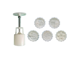 Conjunto De 5 Moldes 3d Em Formato De Flores Para Decoração De Bolos Da Lua, Formato Redondo, 50g, Ferramenta Manual Para Preparo De Bolos Da Lua