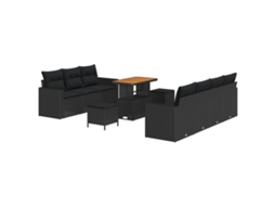 Conjunto 10 Conjunto De Sofá De Jardim Vidaxl Preto Vime Pe (90 X 55 X 71 Cm)