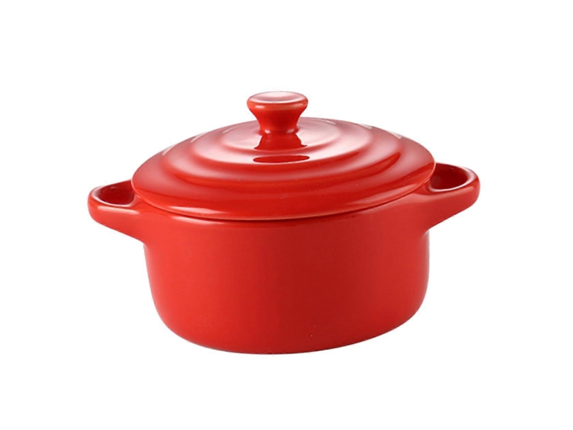 Tigela De Sopa De Cerâmica Vermelha Com Duas Alças E Tampa, Própria Para Forno E Micro-ondas, Resistente Ao Fogo.