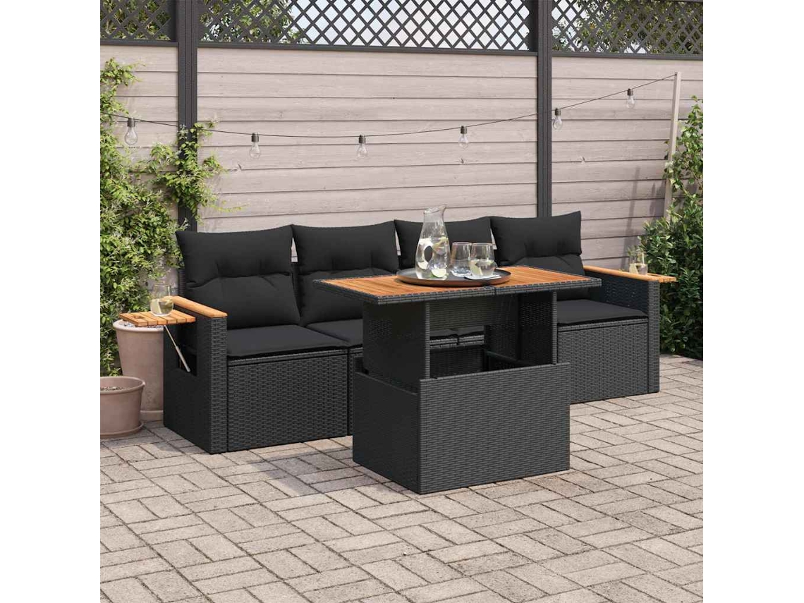 Vidaxl 5 Pcs Conjunto Sofás De Jardim Com Almofadões Acácia E Vime Pe