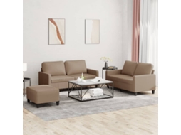 Vidaxl 3 Pcs Conjunto Sofás C/ Almofadões Couro Artificial Cappuccino