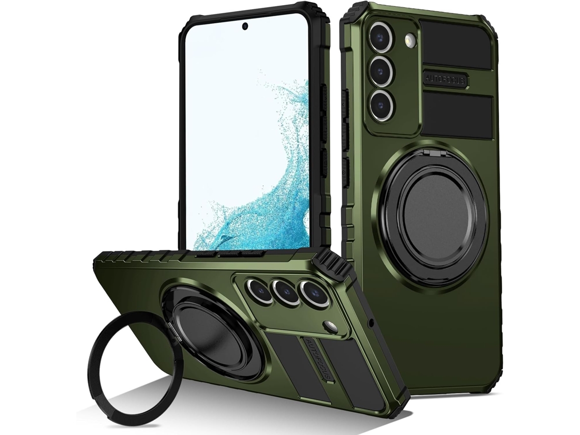 Capa Protetora Magnética Giratória 360° Para Samsung Galaxy S22, Suporte Para Celular, À Prova De Choque, Verde Escuro
