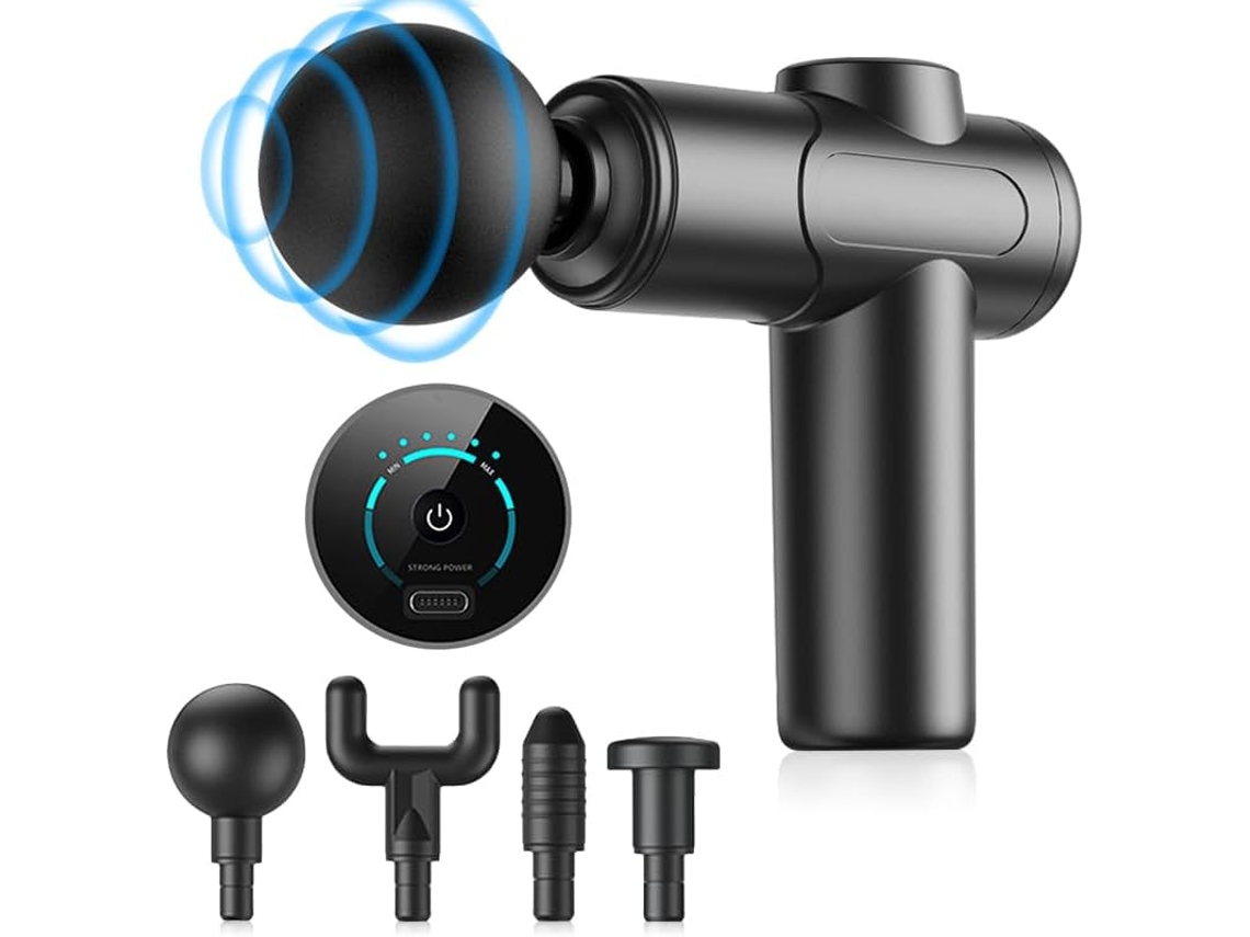 Pistola De Masaje Bouncy Para Masaje De Tejido Profundo Con 4 Cabezales De Masaje, Carga Tipo C Y Tecnología Quiet Glide Brilvibera