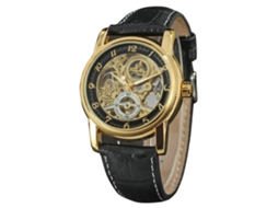 Relógio masculino Forsining automático mecânico, mostrador em aço, design elegante, dourado, preto.