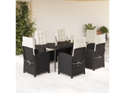 Vidaxl 7 Pcs Conjunto De Jantar P/ Jardim C/ Almofadões Vime Pe Preto