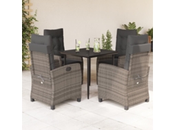 Conjunto 5 Peças Jantar P/ Jardim C/ Almofadões Vime Pe Cinza Dkd Home Decor