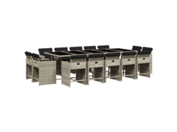 Conjunto de Jantar 15 Pcs para Jardim com Almofadões Vime Pe Cinzento Claro MAISON EXCLUSIVE (15 pcs)