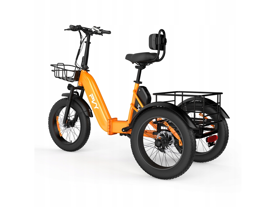 Triciclo Elétrico Urbano Dobrável PVY F20, 1000w 48v 21ah, Autonomia Máxima de 80km, Pneus Largos de 20", Laranja