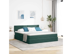 Vidaxl Cama De Armazenamento Led Com Colchão Verde-escuro 160 X 200 Cm