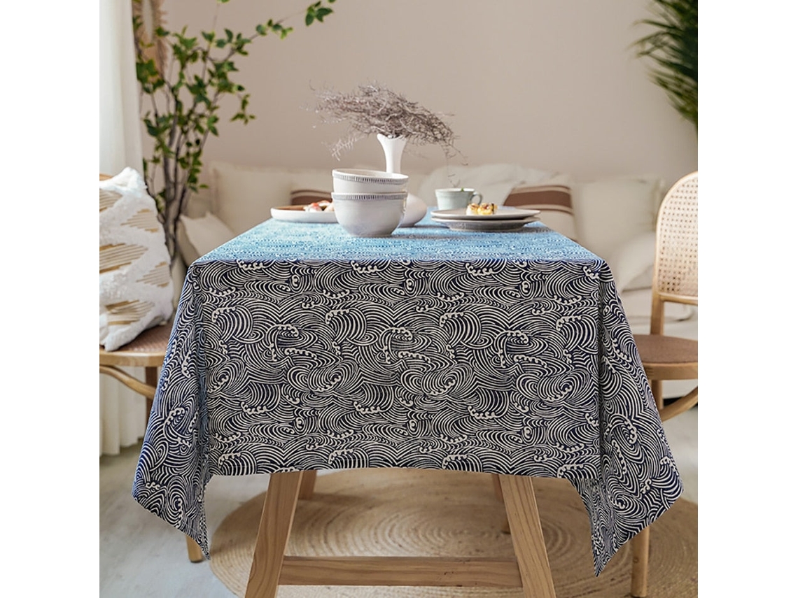 Toalha De Mesa De Linho De Algodão Japonesa Lavável Retangular Azul Ondas Do Oceano Casa Café Mesa De Jantar Lareira Forno De Micro-ondas Capa Ondas
