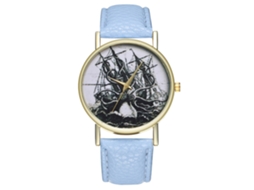 Relógio de pulso masculino vintage simples e moderno com mecanismo de quartzo, pulseira de couro PU azul claro T63-a