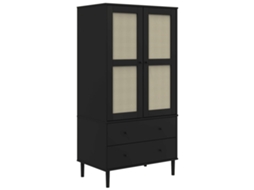 Maison Exclusive - Roupeiro Senja Aspeto De Vime 90x55x175 Cm Pinho Maciço Preto