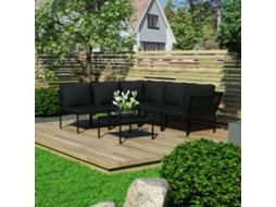 Vidaxl 6 Pcs Conjunto Lounge De Jardim C/ Almofadões Pvc Preto