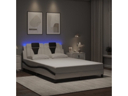 Estrutura Cama C/ Luzes Led 140x200cm Couro Artif. Branco/preto