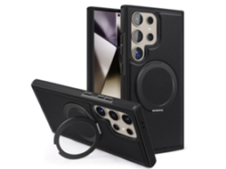 Capa Em Couro Pu Magsafe Para Samsung S24 Ultra , Com Anel Giratório 360° Preto Hexinyigjly